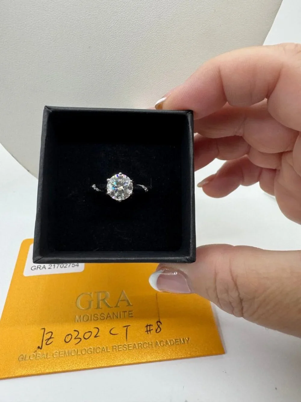 GRA Certified Moissanite 2Ct Ring Size 8 Solitaire 925 Stamped Sterling Silver B